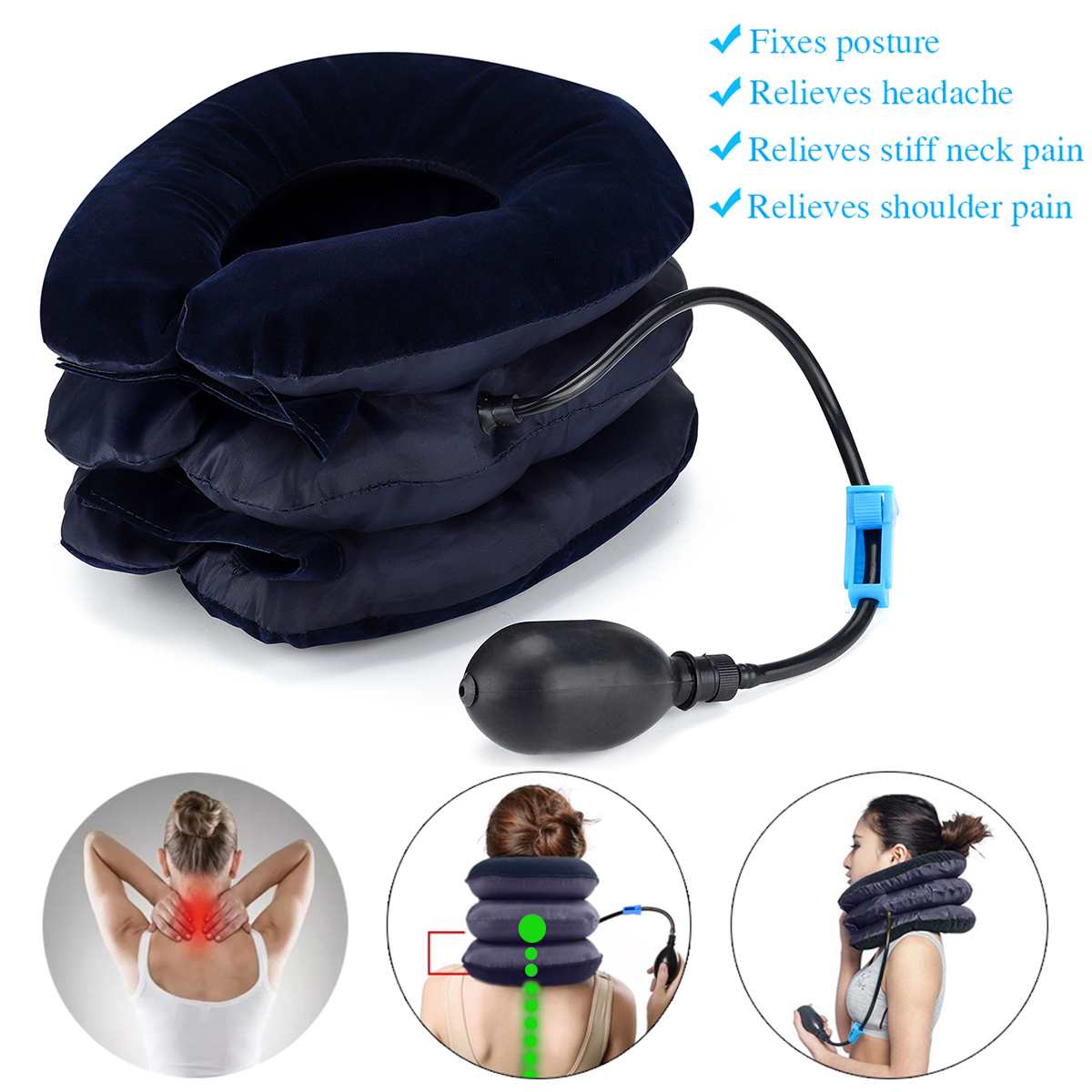 Neck Tractor Inflatable Air Inflatable Pillow Cervical Neck Head Traction Support Massage Neck Brace Pain Relief Device