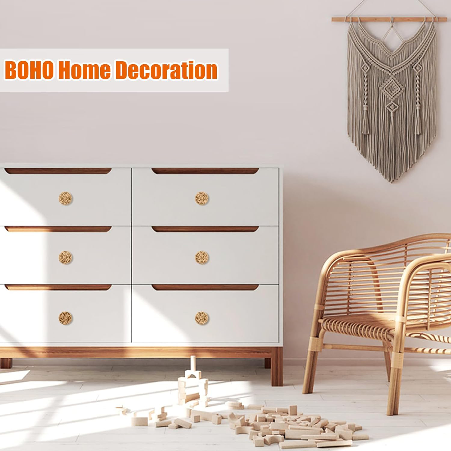 Boho Rattan Kommode Holz knöpfe Hardware- zieht Schrank knöpfe Hand gefertigte Korb geflecht und Schrauben