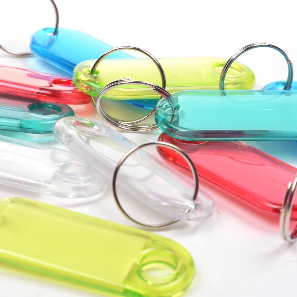 Paquete de 25 etiquetas de llave codificadas por colores surtidos con etiqueta, soporte de anillo para ventana