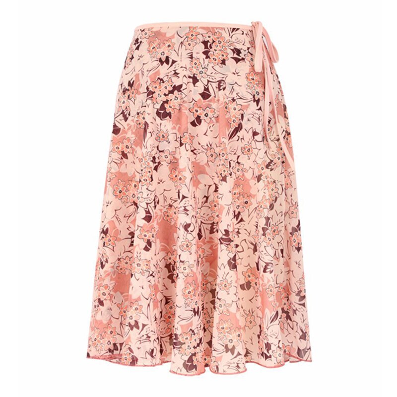 Middle Long Chiffon Watercolor Printed Ballet Skirt Dress Adult Women Lyrical Soft Lace Up Dance Practice Skirts: light pink
