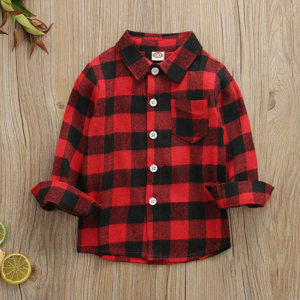 Toddler Long Sleeve Shirt Kids Baby Boy Girl Plaid Tops Autumn Winter Coat