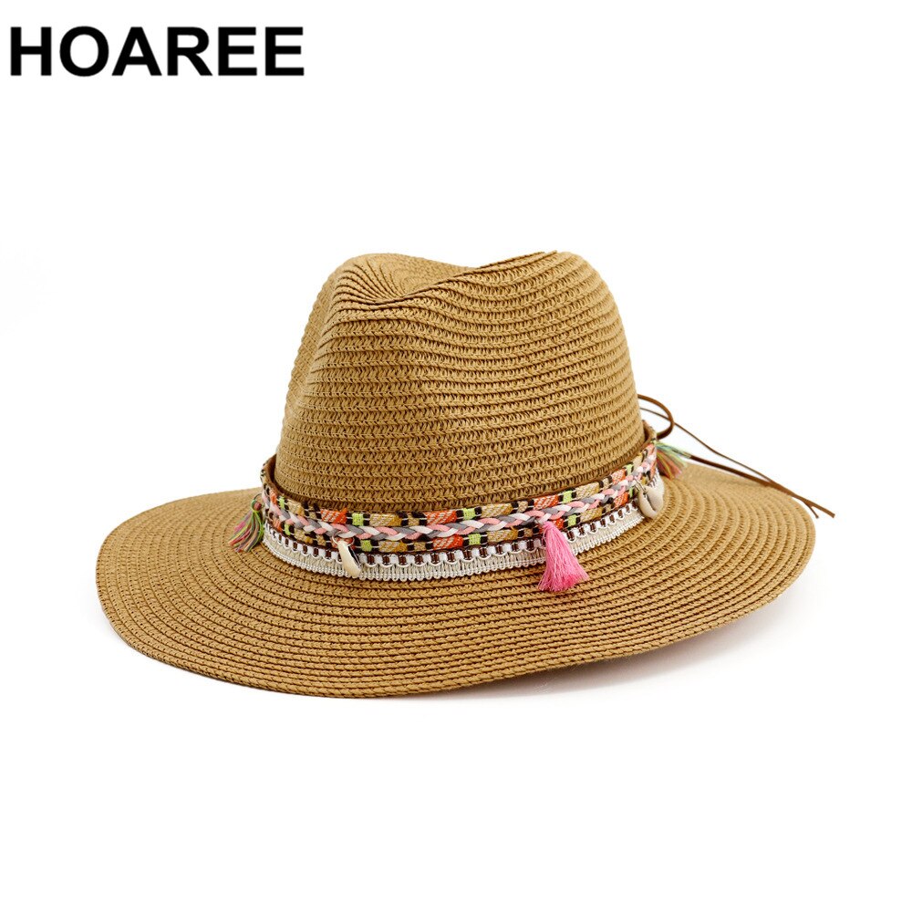 Hoaree strå solhatt vit panama hatt strand dam sommar kepsar sombrero kvinnlig fedora casual dam chapeau