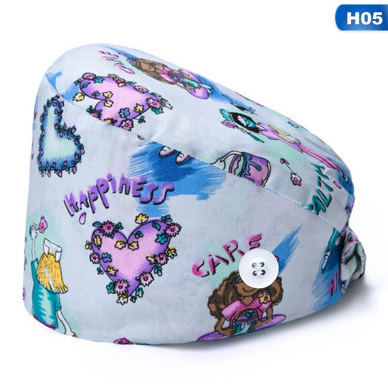Scrub Cap Pattern Nursing Work Hat Veterinarian Women Men 100% Cotton Tie Back Washable Beautician Chef Skull Cap: 5