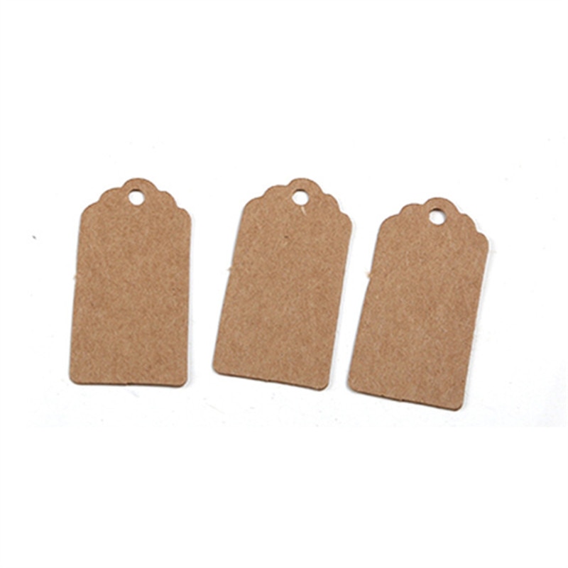 100 Stks/partij Bruin Kraftpapier Bruiloft Nota Tags Kant Coquille Hoofd Label Bagage Diy Blank Prijs Hang Tag