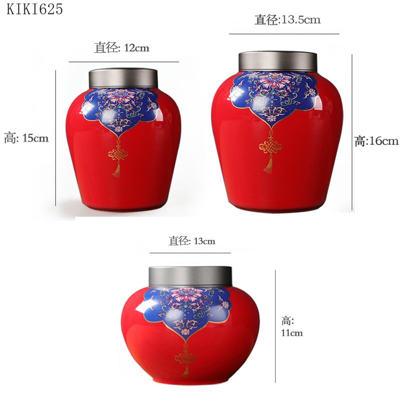 Antique Enamel Sealed Tea Cans with Tin Lids Household Large-capacity Ceramic Storage Jars Kitchen Storage Containers Home Decor