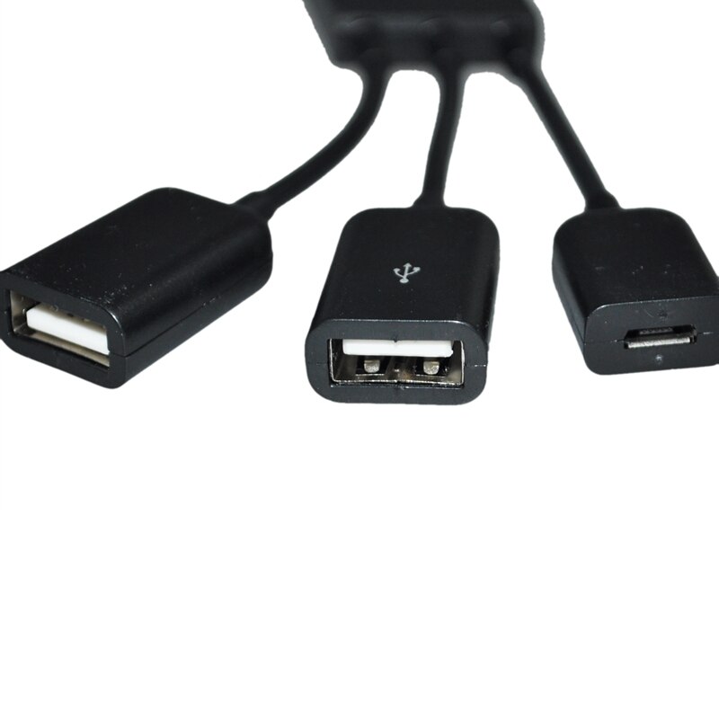 USB 2.0 HUB Splitter 3 Port Way Micro USB Black 19Cm