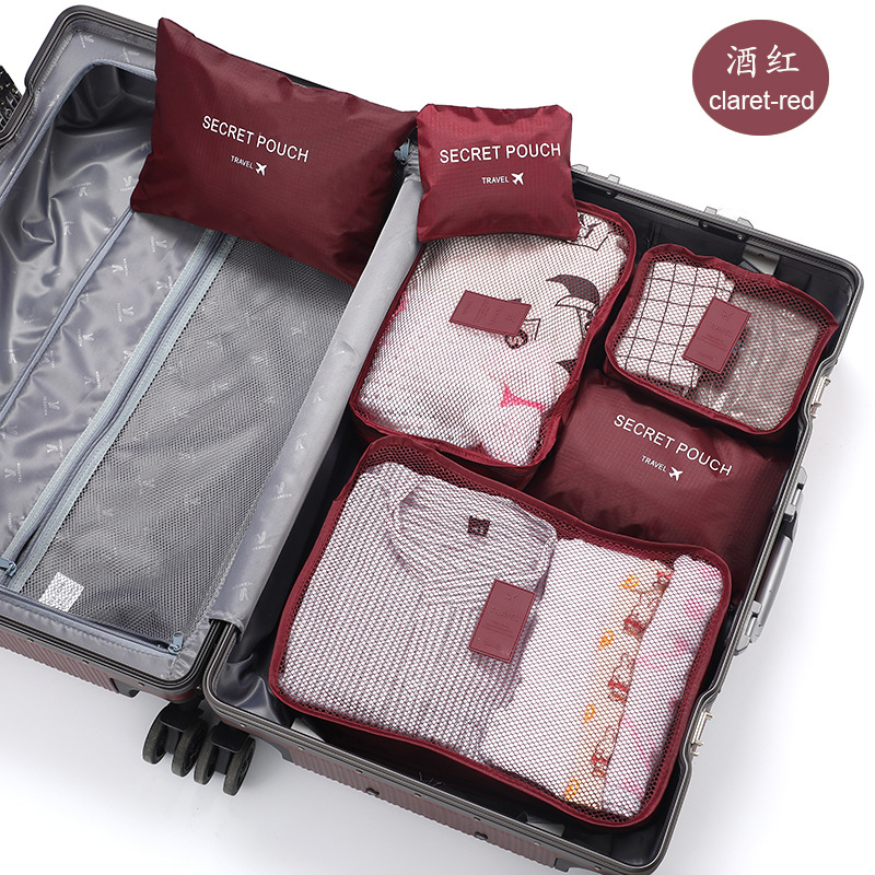 6 stuks reisorganizer opbergtassen draagbare reiskoffer organizer reistas voor dames bagage organizer kleding schoenentas: Rood