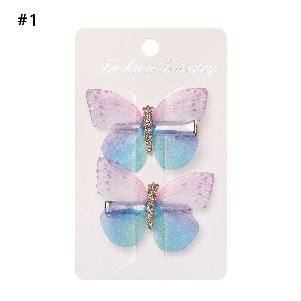 2 Pcs Girls Colorful Butterfly Cartoon Hairpin Children Hair Clips Crystal Sequins Barrettes Princess Hair Accessories: 01