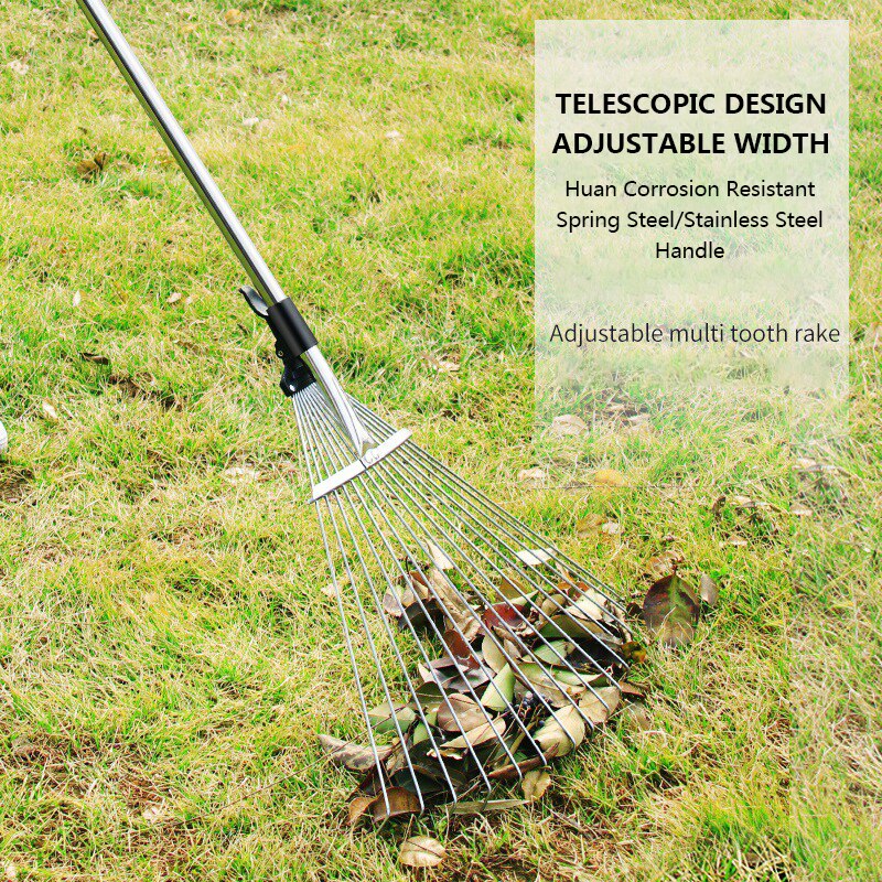 Telescopic Garden Rake 12 Teeth 9 Teeth Hand Tool Agricultural Collection Loose Leaves Broom Gardening Tool Light Grass Rake