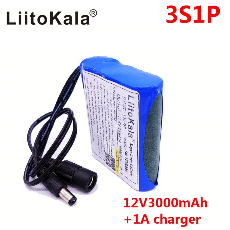 HK LiitoKala Dii-12V3000 DC 12 V 3000 mAh 18650 Li-lon DC12V Super Batteria Ricaricabile + Caricatore di CA + a prova di esplosione interruttore EU