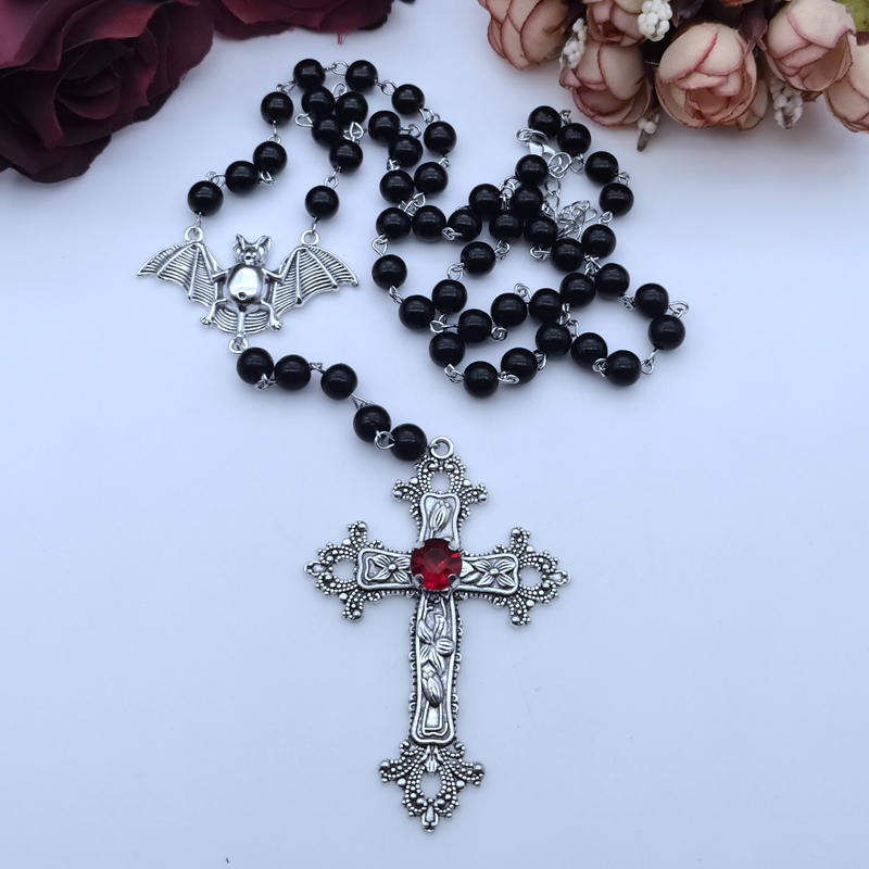 Neue Gothic Rosenkranz Halskette Gebetskette Perlen Handel Kreuz Halloween Anhänger Witcher Charme Gothic Schmuck Kreativität Halloween: Hellgelb Gold Farbe