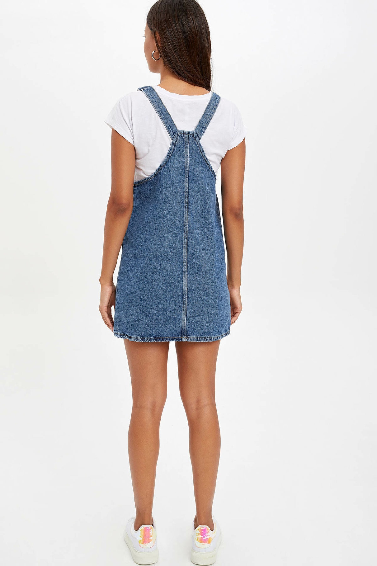 DeFacto Frauen Kleid Set Sommer Blau Casual Style Süße Dünne Denim Jeans Kleid Lose Riemen Strumpf Dress-J9558AZ19AU