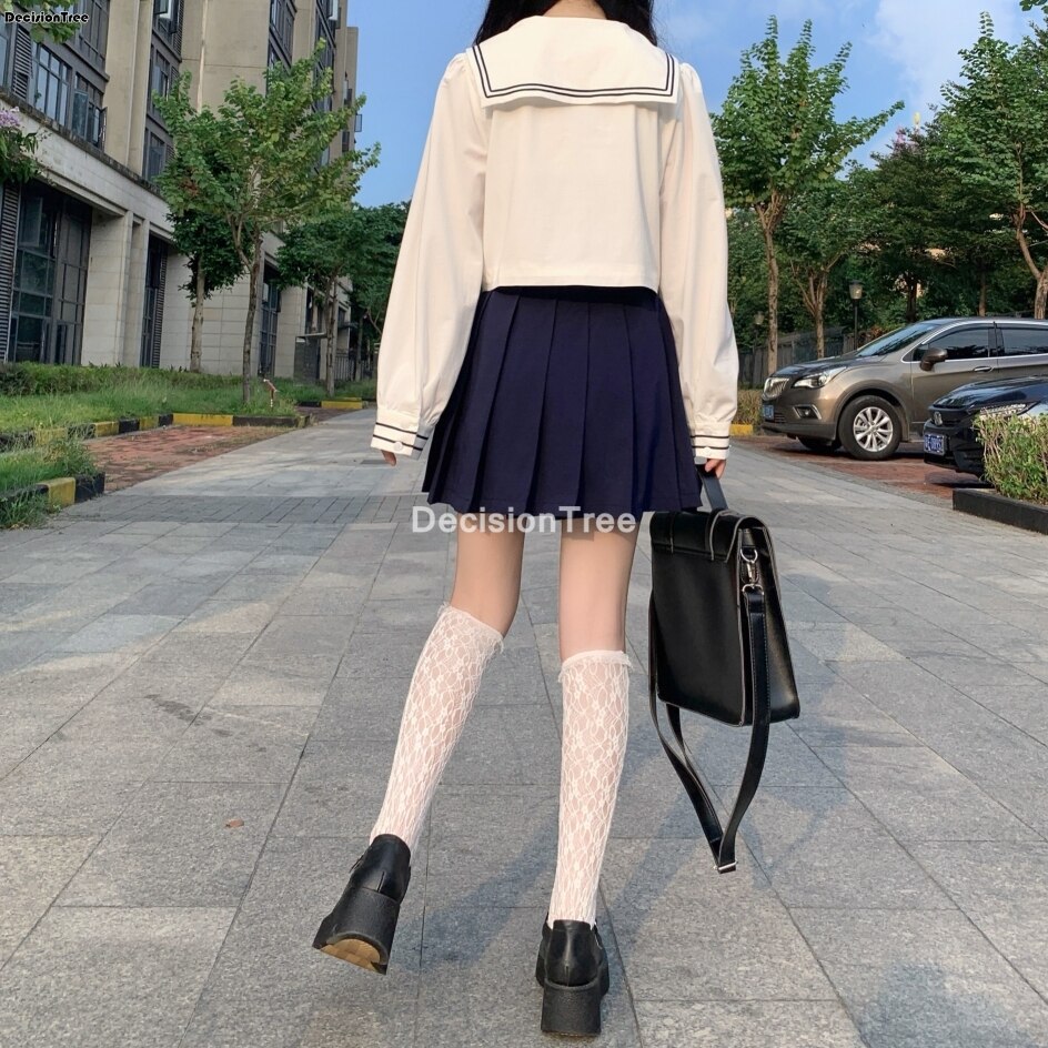 2022 girls school uniform clothing long sleeved navy collar shirt school students pleated skirts jk school sailor uniforms