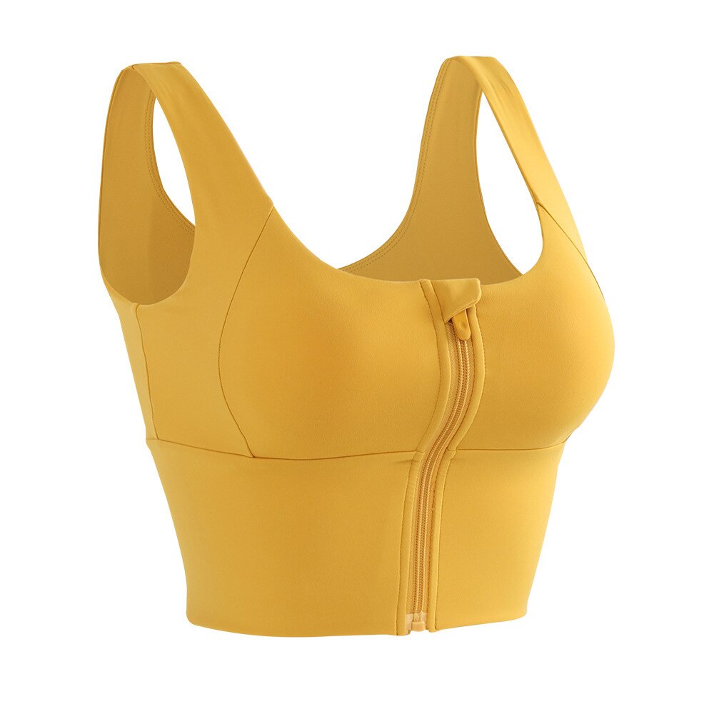 Sujetador deportivo Mujer de alto impacto Yoga Top con cremallera Sujetador deportivo para correr Fitness deportes sujetador Sujetador Push Up para mujer ropa deportiva femenina de: Yellow / L