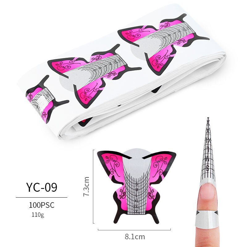 100pcs Butterfly Nail Forms Extension Tips French Acrylic Upper Forms For Nails Tips Building Extension Stencil Manicure Tools: YC-09