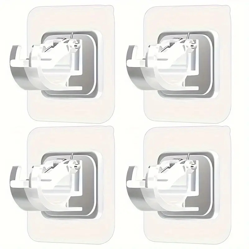 Self Adhesive Hooks Punch-free Curtain Rod Clip Hook Shower Curtain Rod Hanging Holder Household Fixed Clip Hanging Hook Holder: Ivory