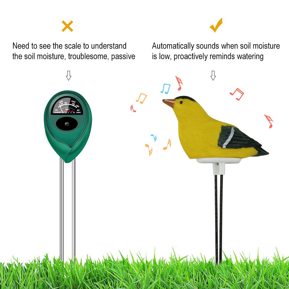 Resin Birds Soil Moisture Meter Monitor Temperature Plant Moisture Tester Sensor For Indoor Bonsai Gardening Plants Farming