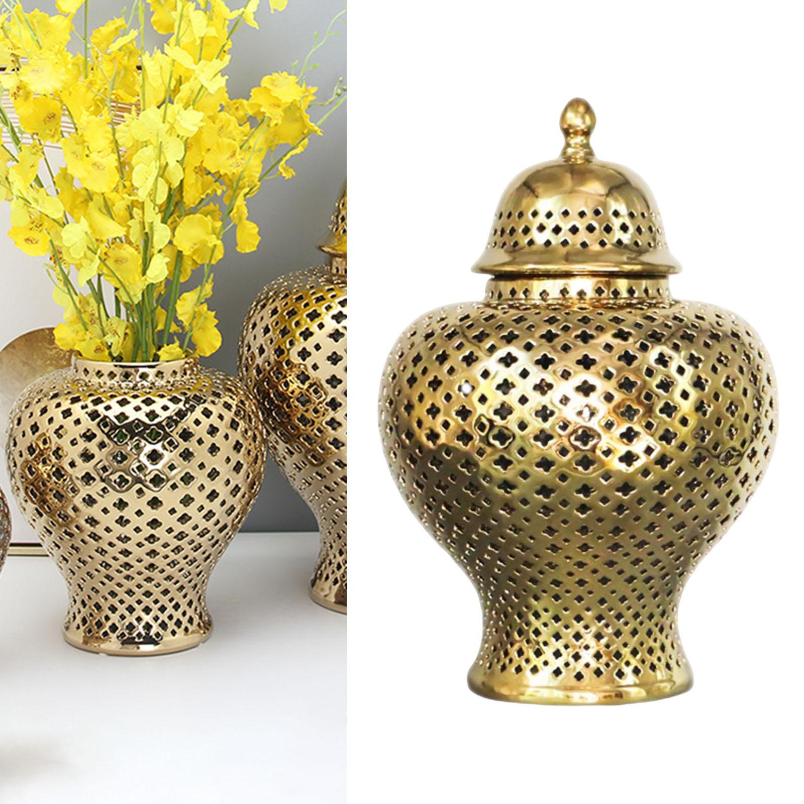 Decorative Ceramic Ginger Jar Home Decor Flower Vase Porcelain Storage Jar: Gold