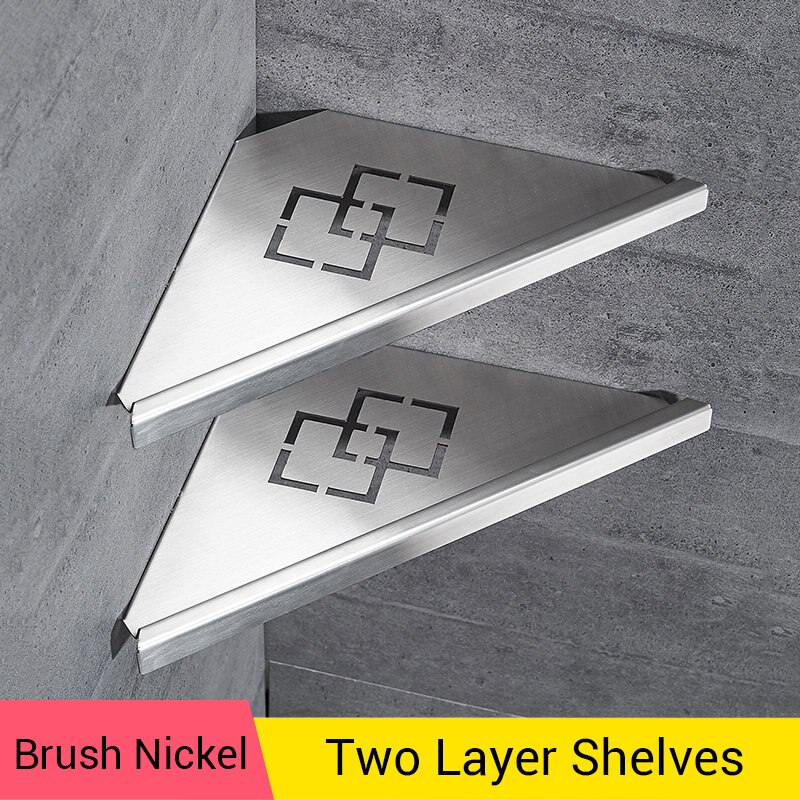 Bathroom Shelves Brushed Nickel Stainless Steel 304 Wall Bathroom Shelf Shower Caddy Rack Bathroom Accessories Shelves WF-18062: Brush Nickel-2SN