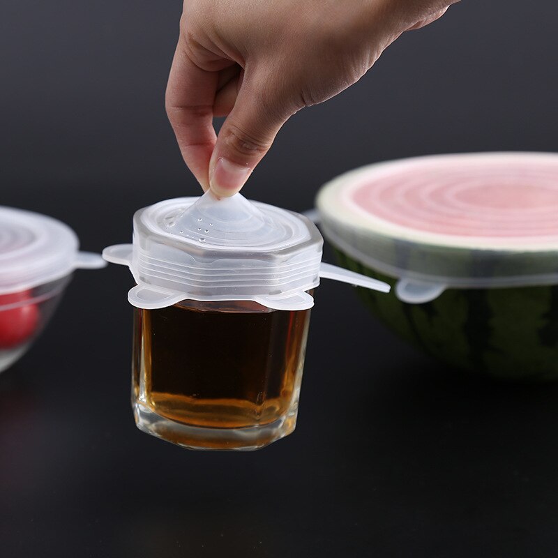6 tapas elásticas de silicona de grado alimenticio, cubiertas universales para mantener la frescura, accesorios de cocina