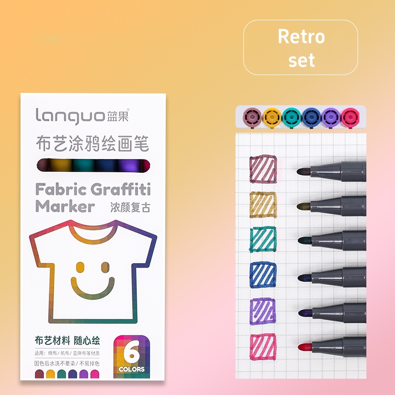 Juego de rotuladores de grafiti de tela, 6 uds., dibujo lavable y reutilizable para lienzo de algodón, lino, pintura DIY, escuela A7723: Castaño