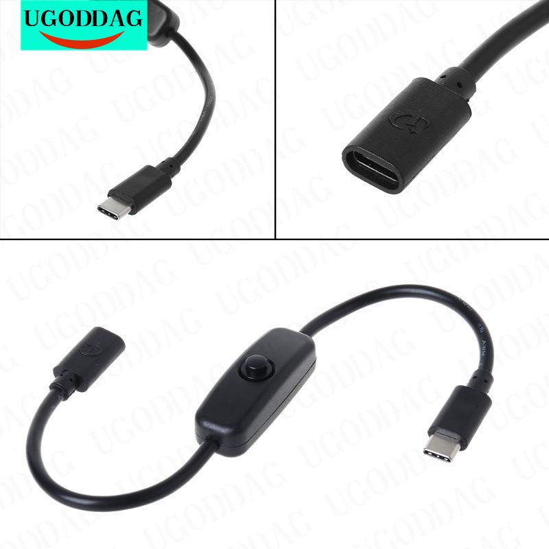 Przełącznik przewodu zapłonowego do przedłużania USB-C typu C od męskiego do żeńskiego dla zasilaczem Raspberry Pi 4 z systemem Android energia elektryczna: Black