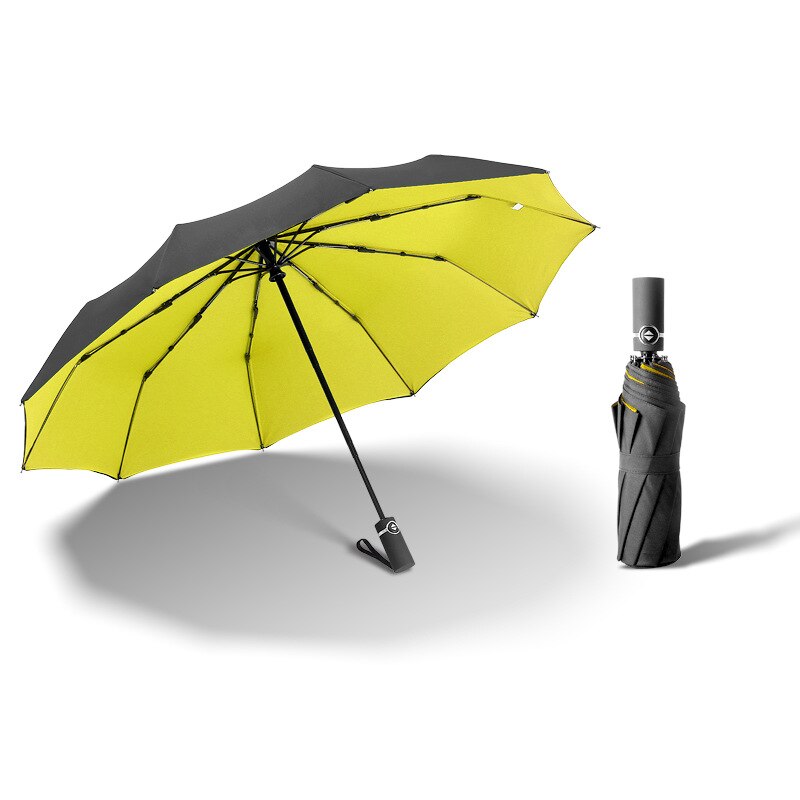 Two-layer Rain Umbrellas Men Women Automatic 3 Fold Windproof 10 Ribs Large Parasol Female Sunny Rainy Solid Color Umbrella: Yellow