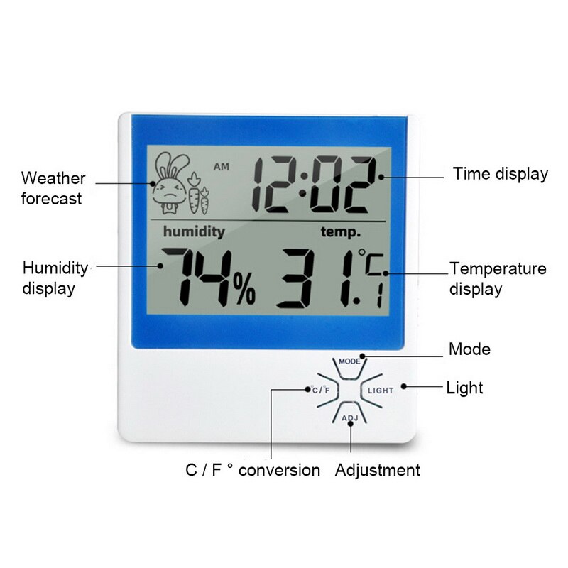 Indoor Outdoor Digital Wireless Thermometer Hygrometer With Clock LCD Display Temperature Humidity Meter