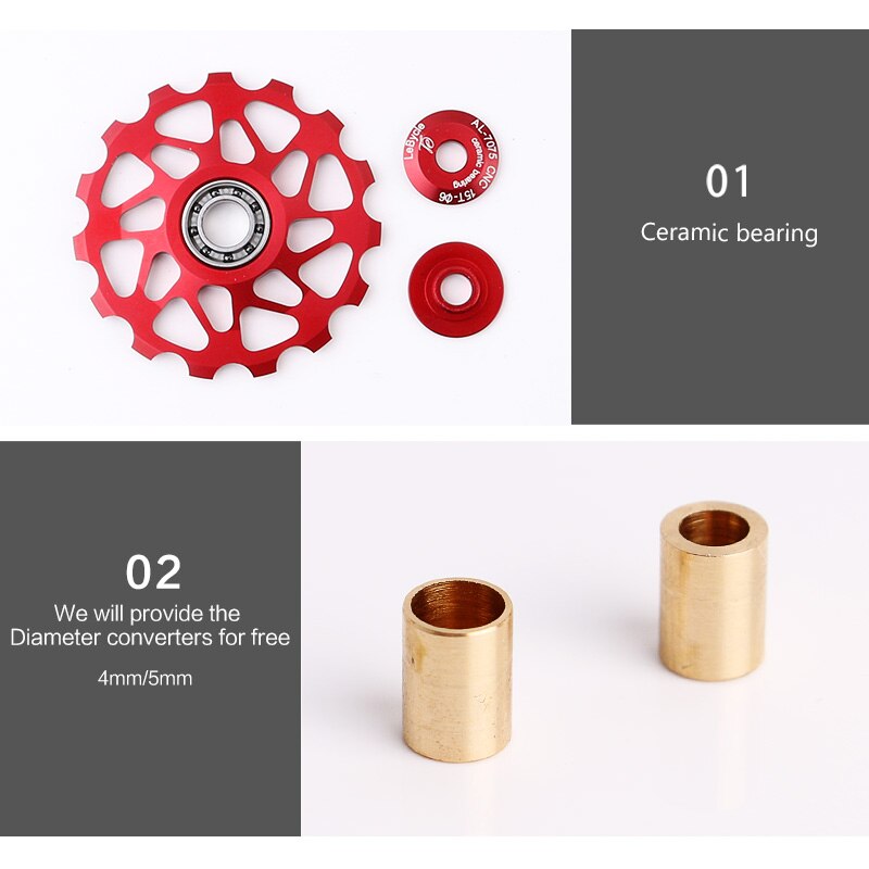 15 T Bike Achterderailleur Pulley MTB roller Idler Road fiets Keramische lager 7005 Aluminiumlegering Wiel fietsen Onderdelen accessor
