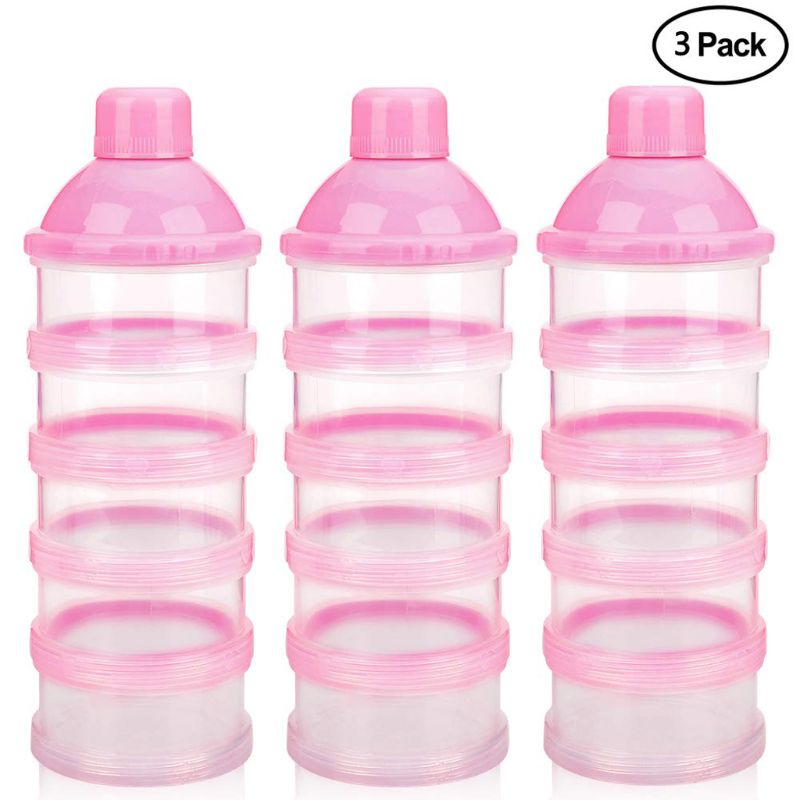 Babymelkpulverdispenser stablebar babymating reiseoppbevaringsbeholder 3 pakke  g99c: Rosa