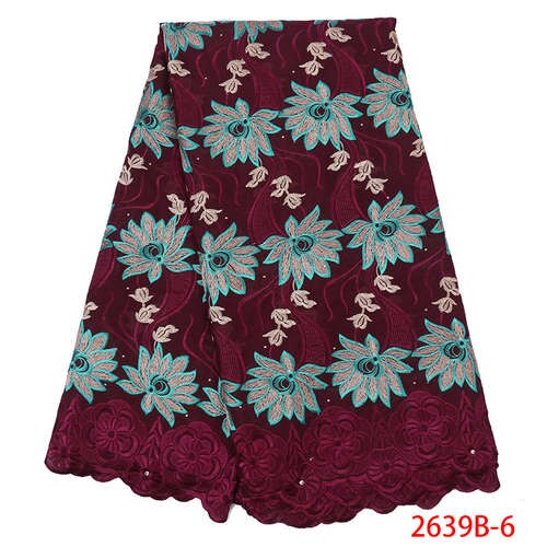 Latest african laces swiss lace dry lace fabrics cotton lace fabric with stones KS2639B-4: 2639B-6