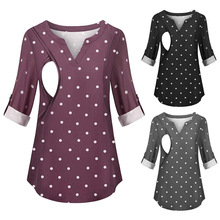 Summer Pregnancy Shirt Plus Size Maternity Clothes Nursing Top Polka Dot Print Breastfeeding Clothes Pregnant Ropa Embarazada