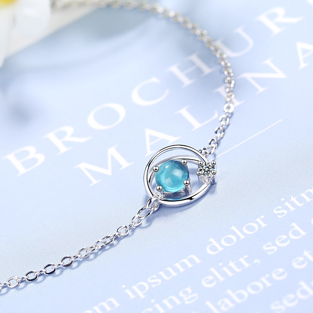 925 Sterling Silver Jewelry Dream Blue Crystal Universe Planet Star Charm Bracelet Zircon Link Chain For Women S-B302