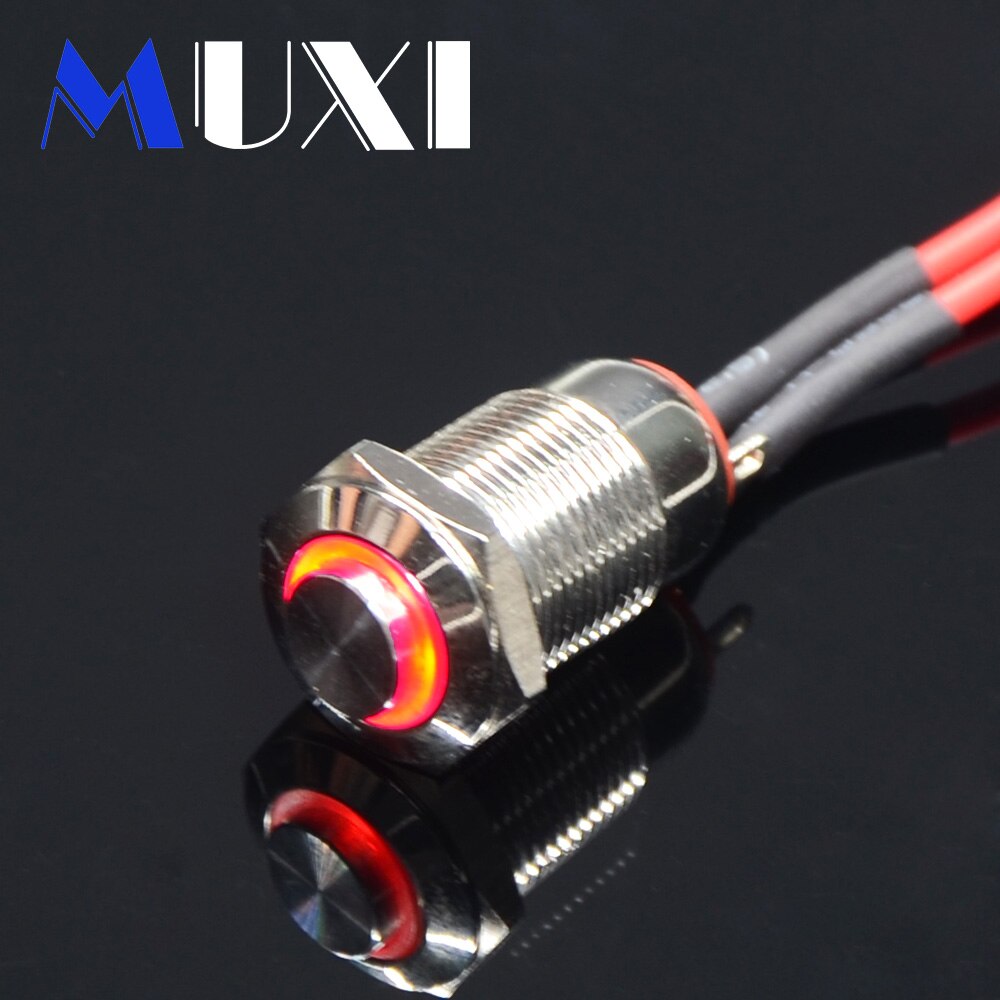 12mm Self-locking Waterproof Metal Push Button Switch With LED light 3V 5V 6V 12V 24V 110V 220V RED BLUE GREEN YELLOW