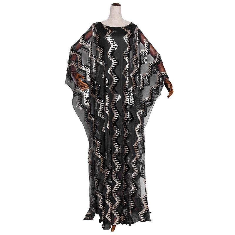 Md abaya dubai kalkun muslimsk hijab kjole kvinder pailletter skinnende kjole arabisk kaftan marokkansk kimono plus størrelse boubou klæder: Sort