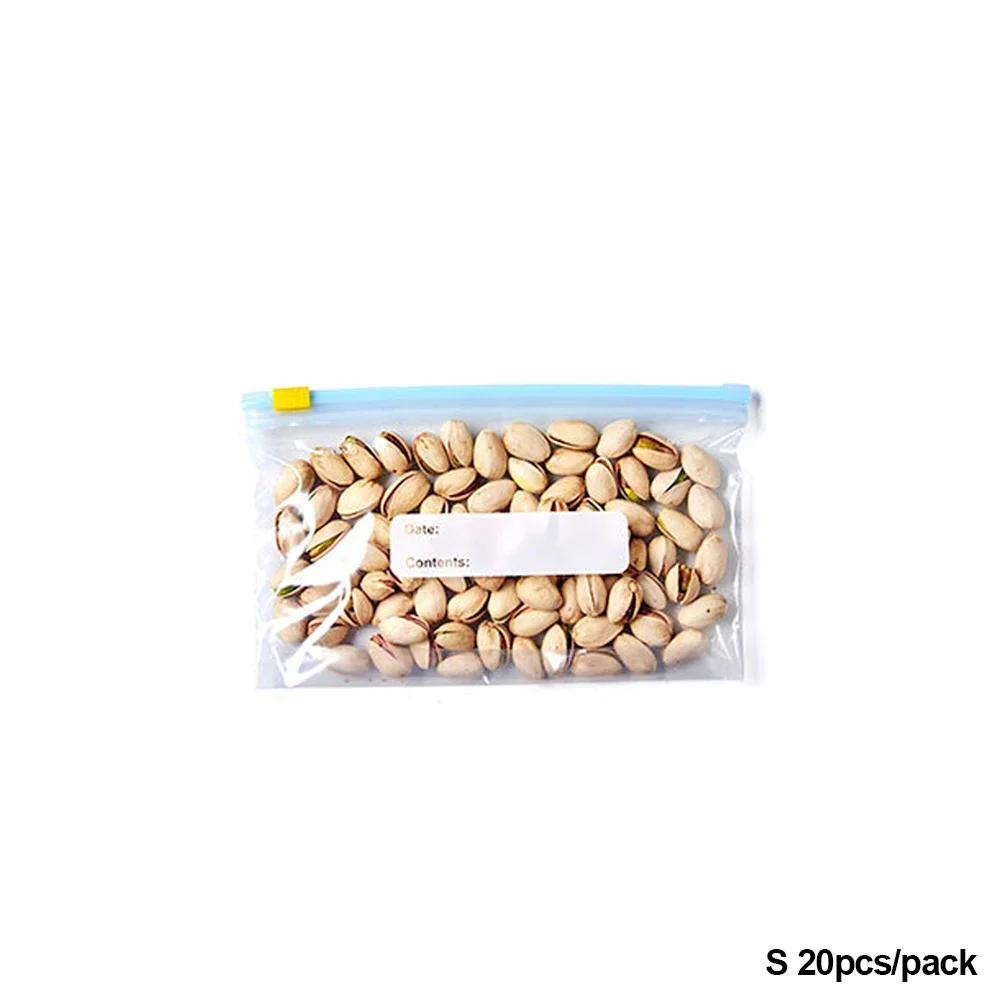 10/20Pcs Reusable Zipper Bag Stand Up Zip Shut Plastic Freezer Bag Fruit Vegetable Ziplock Kitchen Food Storage Organizer Pouch: WHITE