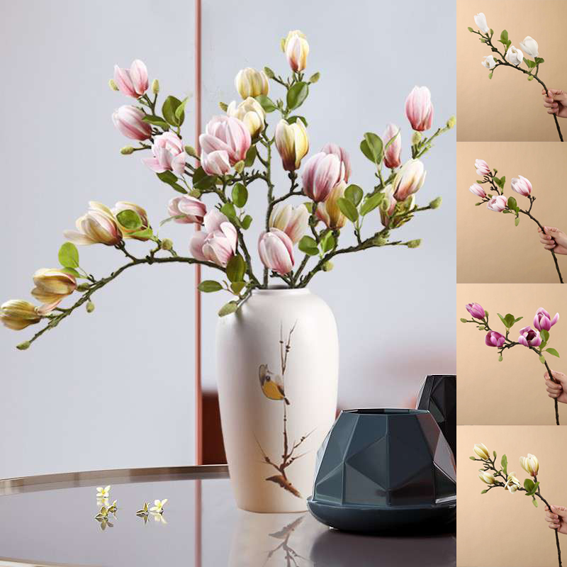 1 kimppu keinotekoinen magnolia kukka simulaatio kukkaoksa hääjuhliin puutarha olohuoneen pöytä kodin koristeluun