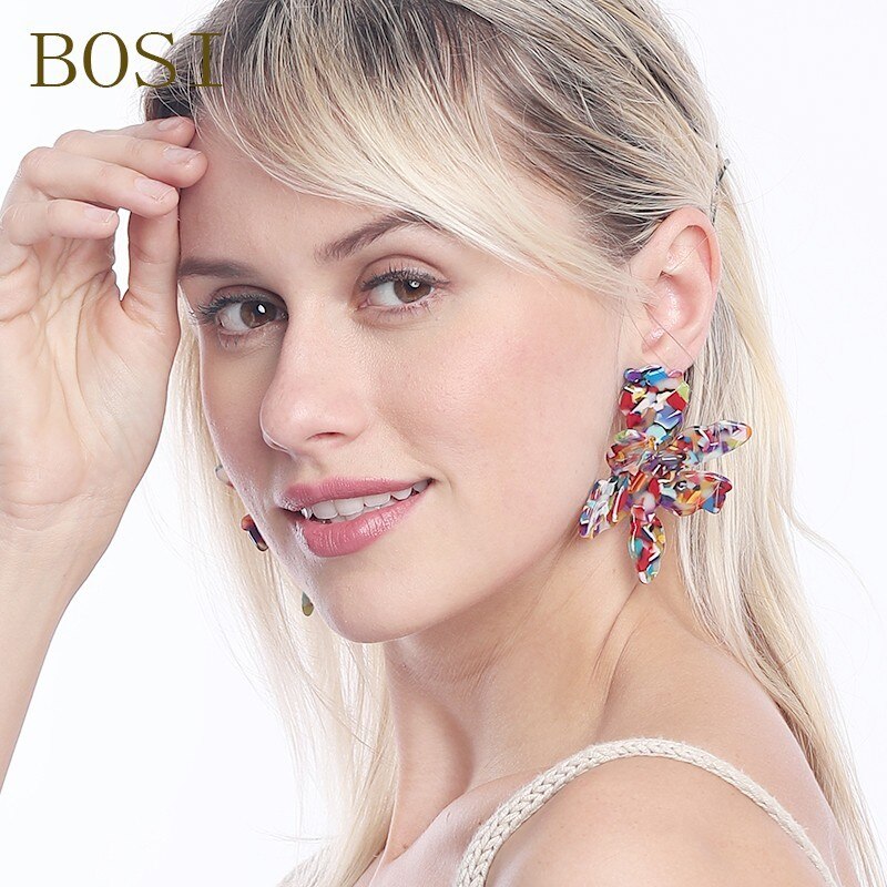 Pendientes de acetato de acrílico para mujer, aretes colgantes geométricos bohemios, joyería grande, accesorios de joyería