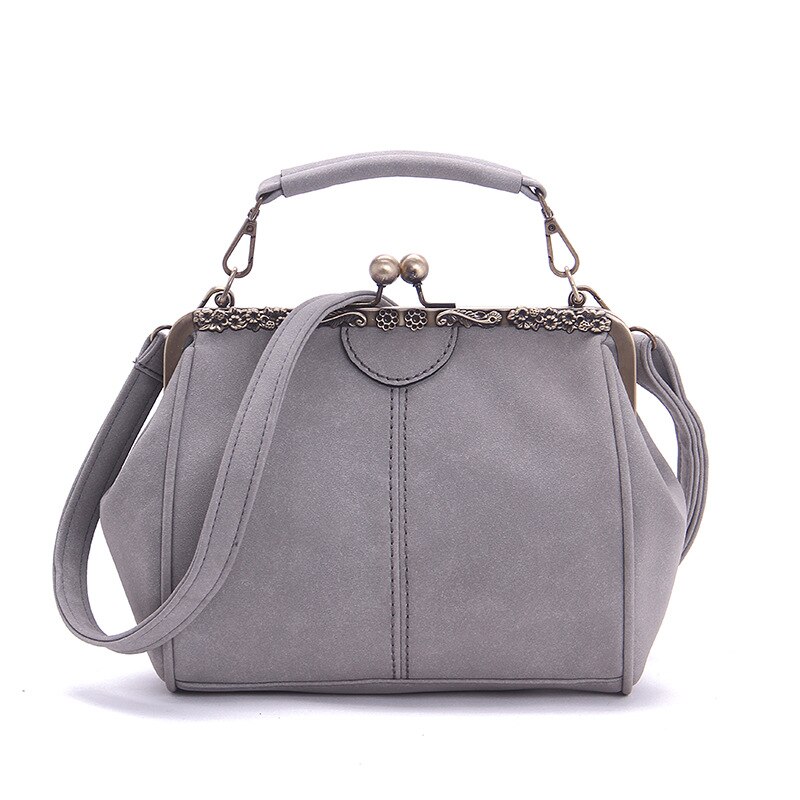 Jahrgang frauen Handtaschen Kuss Schloss Gerahmte Kupplung Tasche Taschen Schulter Umhängetaschen Frauen gefrostet PU Leder Dame Tasche: Frauen Tasche grau