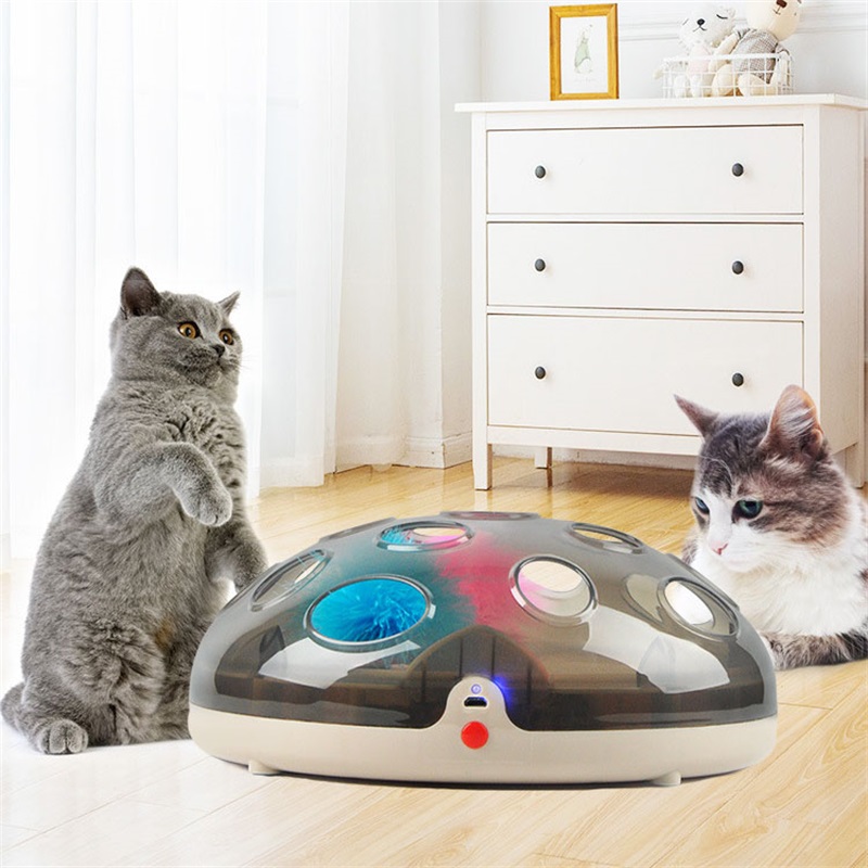 Interactive Electric Turntable Funny Toys For Cats Feather Teaser Rechargeable Maglev Bouncing Catching Kat Game Complexes