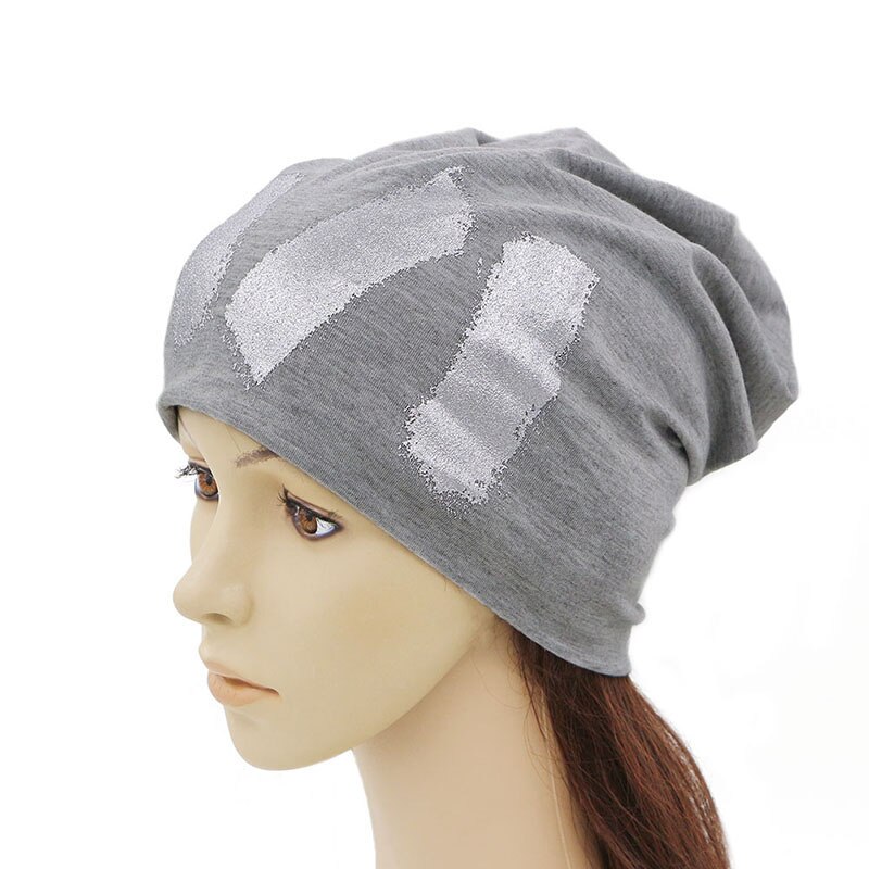 GZHILOVINGL-gorro fino de algodón para mujer, gorro con pintura plateada, Hip Hop, metálico, para otoño e invierno,: Gris