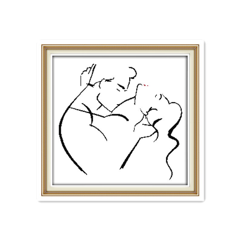 Point en croix, broderie romantique en couple, broderie simple, broderie simple, fait à la main, travaux d'aiguille, décoration familiale en direct: R186(4) / 14CT  unprinted