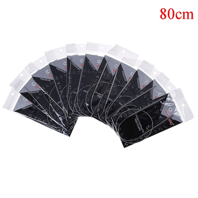 11Pcs/set 43/65/80cm Stainless Circular Knitting Needles Size 6-16: 80cm