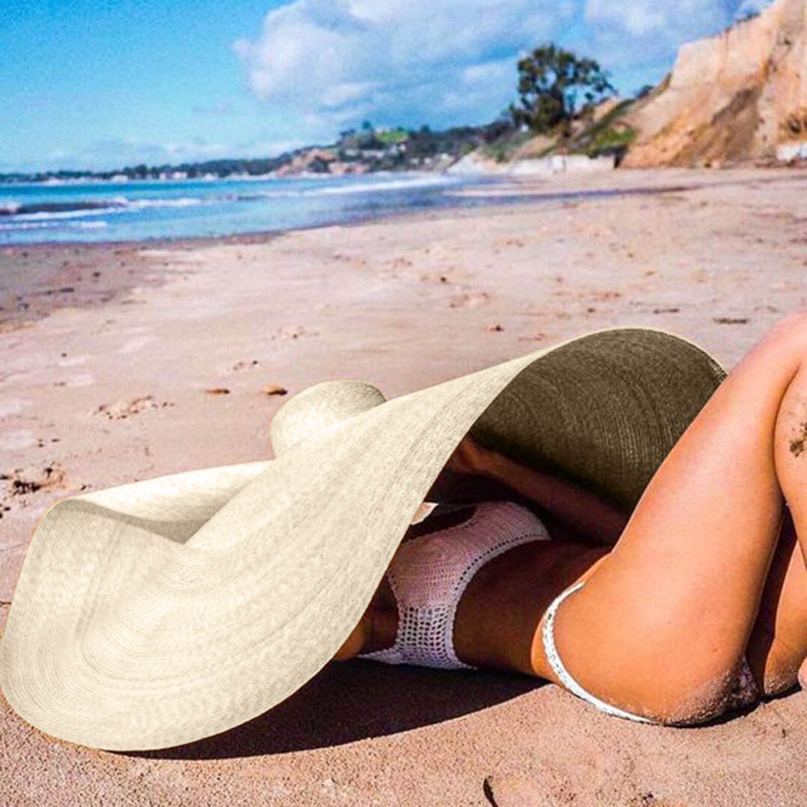 Vrouw Cap Mode Grote Zonnehoed Strand Anti-Uv Zonwering Opvouwbare Stro Cap Cover Oversized Inklapbare Zonnescherm Strand Hoed