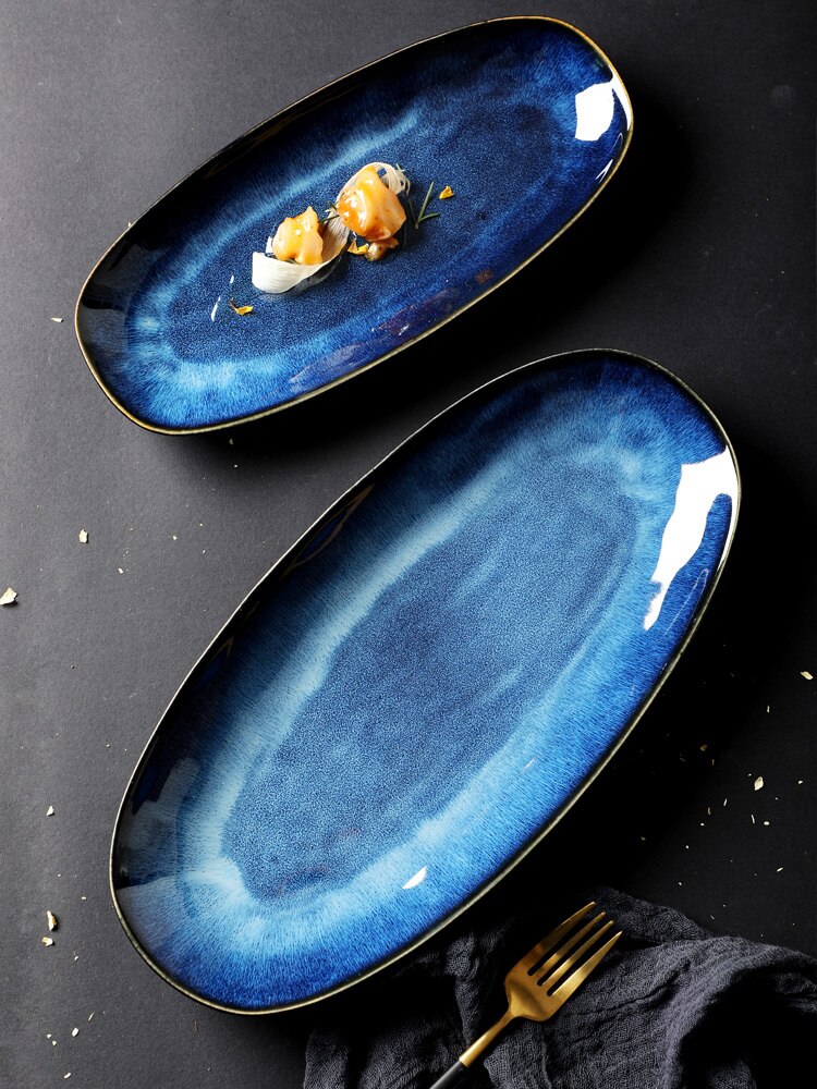 Ceramics Fish Dish Ellipse Dish Plate Steamed Fish Disc Sushi Disc Western-style Food Pandan-shaped Disc Loading Commercial