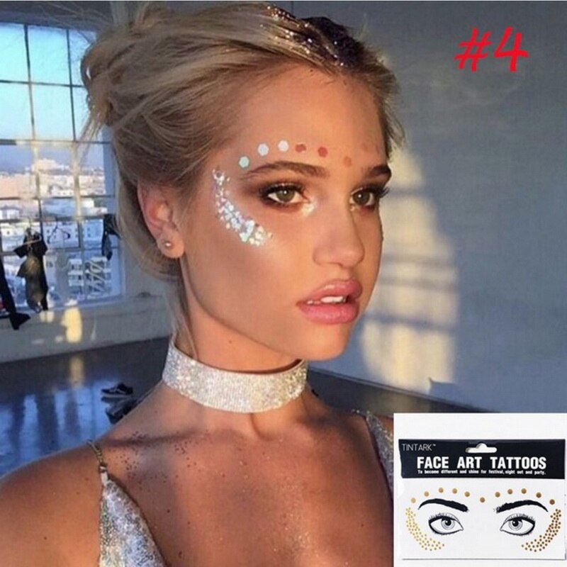 1pack Gold Face Tattoo Flash tattoo Waterproof Blocked Freckles Make Up Body Art Stickers eye decals Bride tribe party: f18