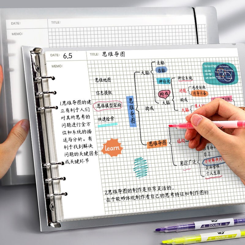 2 Books/A4 Horizontal Mind Map Loose-leaf Notebook Thick Notebook Grid Notebook Weekly Daily Plan School Office Schedule