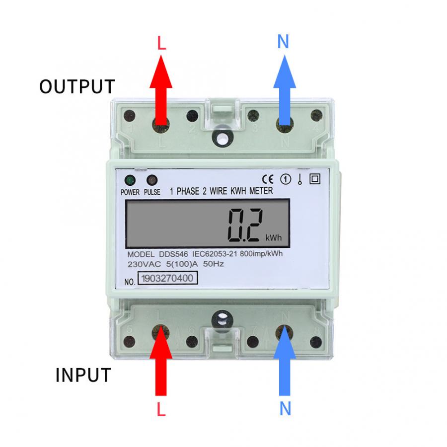 Enkele Fase KWH Meter 5-100A 230VAC Energiemeter DIN Rail Digitale LCD Elektrische Stroomverbruik Meter