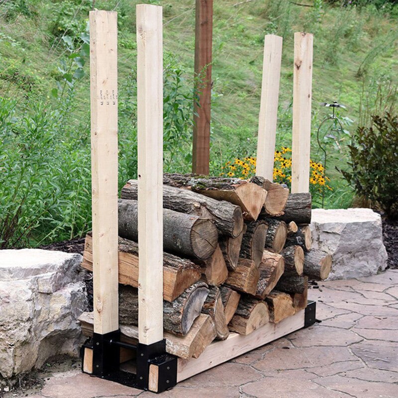 Firewood Log Storage Rack Bracket Kit with Screws Fireplace Wood Storage Holder Adjustable for Indoor/Outdoor Black H88F