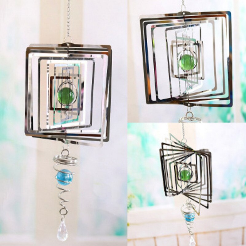 3D Wind Spinner Stainless Steel 360° Spiral Wind Chimes Indoor Outdoor Garden Decoration Snowflake Tree Mould Wind Chimes: B